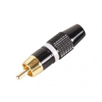 MANNELIJKE RCA PLUG - VERGULDE STEKKER - ZWARTE BEHUIZING - WITTE RING