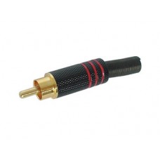 MANNELIJKE RCA PLUG - VERGULDE STEKKER - ZWARTE METALEN BEHUIZING - ROOD