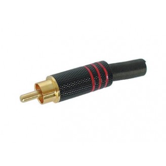 MANNELIJKE RCA PLUG - VERGULDE STEKKER - ZWARTE METALEN BEHUIZING - ROOD