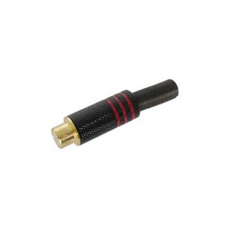 VROUWELIJKE RCA PLUG - VERGULD CONTACT - ZWARTE METALEN BEHUIZING - ROOD