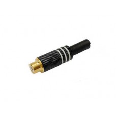 VROUWELIJKE RCA PLUG - VERGULD CONTACT - ZWARTE METALEN BEHUIZING - WIT