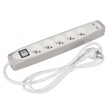 5-VOUDIGE STEKKERDOOS MET SCHAKELAAR - 2 USB-POORTEN - GRIJS/WIT - PENAARDE