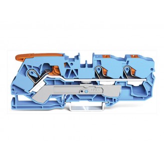 3-draads doorgangsklemmenblok met hendel en drukknop 10 mm², blauw