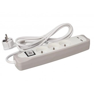 3-VOUDIGE STEKKERDOOS MET SCHAKELAAR - 2 USB-POORTEN - GRIJS/WIT - 1.5 m KABEL - PENAARDE