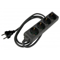 4-VOUDIGE STEKKERDOOS MET KRIMPKOUS - 3G1.5 - 5 m KABEL - ZWART - SCHUKO