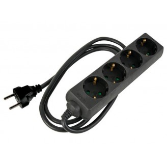 4-VOUDIGE STEKKERDOOS MET KRIMPKOUS - 3G1.5 - 1.5 m KABEL - ZWART - SCHUKO