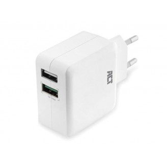 USB-oplader, 2 x USB-A, Quick Charge 3.0-functie, 30 W, 4 A, wit