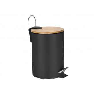 Pedaalemmer - 3 l - Zwart metaal - Bamboe deksel