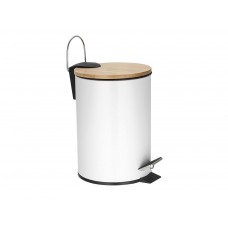 Pedaalemmer - 3 l - Wit metaal - Bamboe deksel