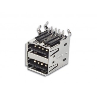 USB A VROUWELIJK, DUBBELE CONNECTOR 90°, VOOR PCB