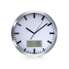 ALUMINIUM WANDKLOK MET LCD-DISPLAY EN THERMOMETER, HYGROMETER & WEERSVOORSPELLING -   25 cm