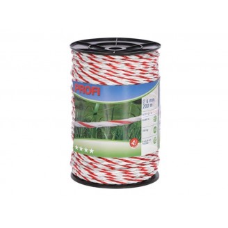 Profi  afrasteringskoord 6mm, 6x0,30 TriC, 200m,  wit/rood