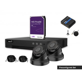 STARTERSET VOOR IP-BEVEILIGINGSCAMERA'S - 4-KANAALS NVR - 2 x 2MP IP DOME CAMERA - 2 TB HDD - KABELS - 4G INDUSTRIËLE ROUTER MET WI-FI - VOORAF GECONFIGUREERD