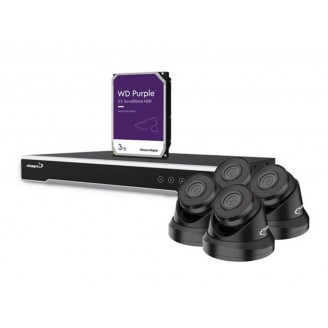 4 MP IP-VIDEOBEWAKINGSSET - 8-KANAALS NVR-RECORDER - 4 x ZWARTE IP DOME-CAMERA - 3 TB HD - KABELS