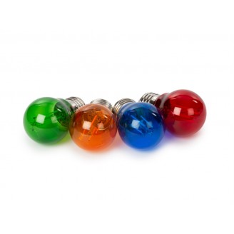 SET LED-GLOEILAMPEN - G45 - GEKLEURD GLAS - 4 st. - ROOD - GROEN - BLAUW - ORANJE