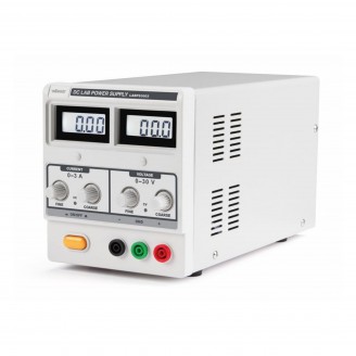 DC-LABOVOEDING 0-30 VDC / 0-3 A MAX MET DUBBEL LCD-SCHERM