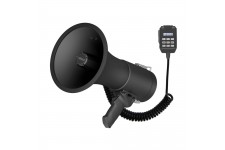 Krachtige Megafoon 50W, ingebouwde sirene, opname, volumeregeling, Bluetooth-weergave, handmicrofoon en MP3-aansluiting voor een geluidsbereik van meer dan 1200 meter. Matzwart