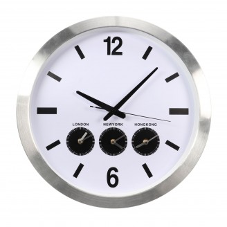 ALUMINIUM WERELDKLOK MET 3 TIJDZONES -   45.5 cm