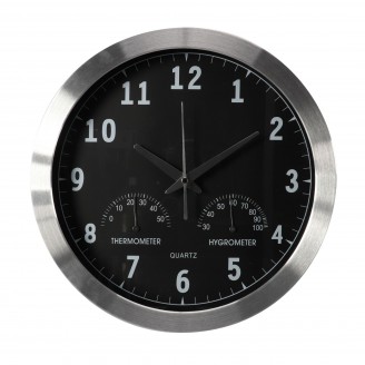 ALUMINIUM WANDKLOK MET THERMOMETER & HYGROMETER -   35.5 cm